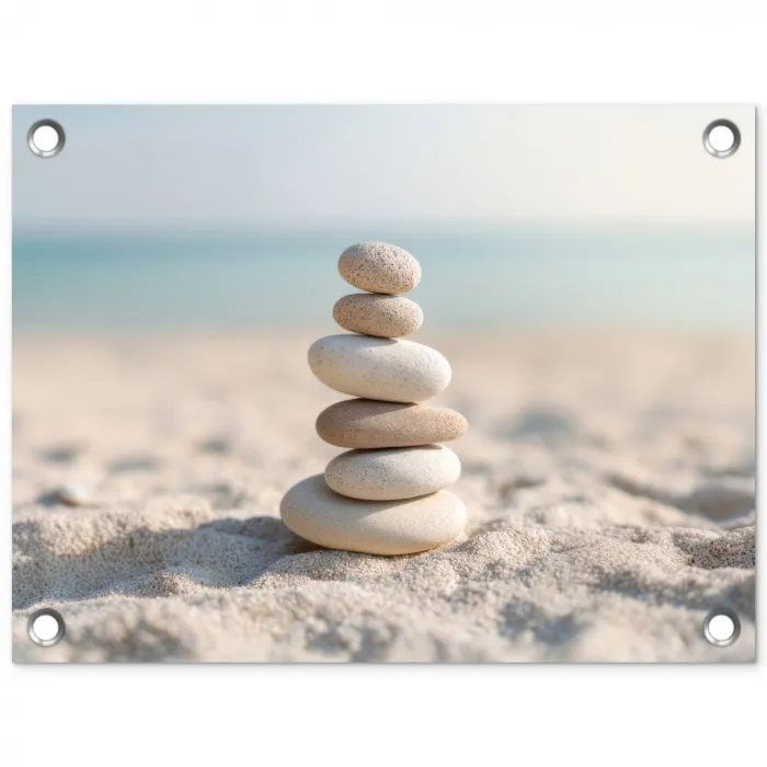 Stenen - Stapel - Zand - Zee tuinposter los doek klein -3d