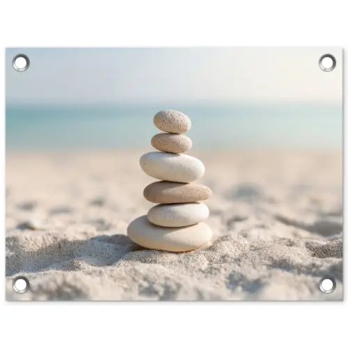 Stenen - Stapel - Zand - Zee tuinposter los doek klein -3d