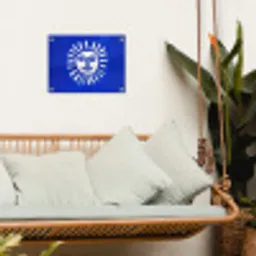 Zon - Gezicht - Penseelstructuur - Blauw tuinposter los doek klein -sfeer7