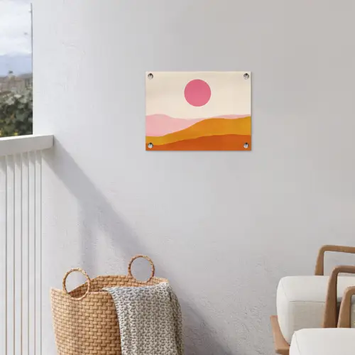 Zon - Heuvels - Abstract - Roze tuinposter los doek klein -sfeer8
