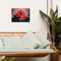Zon - Krijger - Bomen - Bergen tuinposter los doek klein -sfeer7