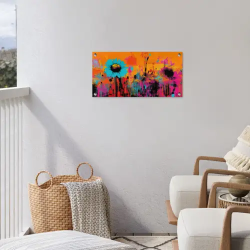 Zonnebloemen - Abstract - Oranje tuinposter los doek klein -sfeer8