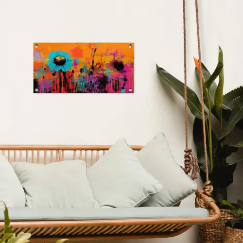 Zonnebloemen - Abstract - Oranje tuinposter los doek klein -sfeer7
