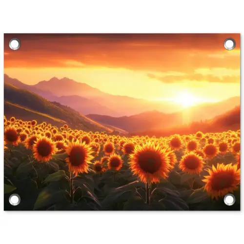 Zonnebloemen - Zonsondergang - Landschap tuinposter los doek klein -3d