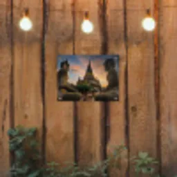 Tempel - Zonsondergang - Boeddha beelden - Buddha tuinposter los doek klein -sfeer1