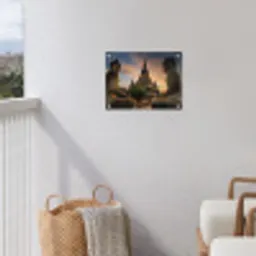 Tempel - Zonsondergang - Boeddha beelden - Buddha tuinposter los doek klein -sfeer8