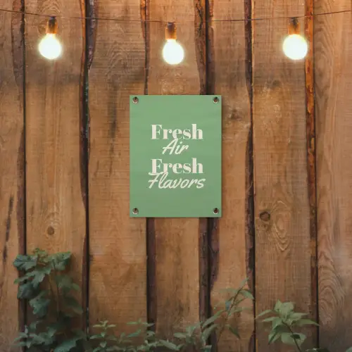 Tekst - Groen - Sierlijk - Letters tuinposter los doek klein -sfeer1