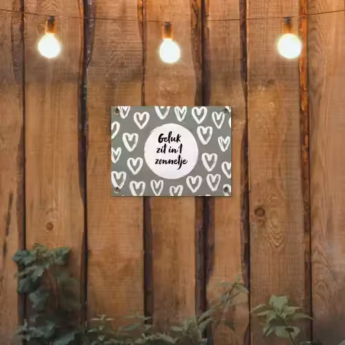 Tekst - geluk zit in 't zonnetje - Quotes - Geluk - Zon tuinposter los doek klein -sfeer1