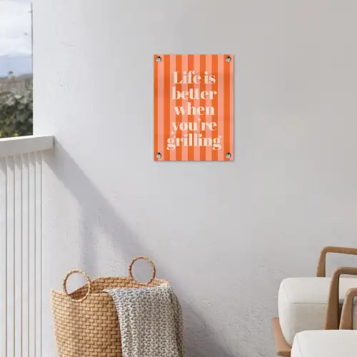 Tekst - Gestreept - Oranje - Zomer tuinposter los doek klein -sfeer8