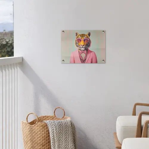 Tijger - Strik - Jasje - Roze tuinposter los doek klein -sfeer8
