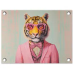 Tijger - Strik - Jasje - Roze tuinposter los doek klein -3d