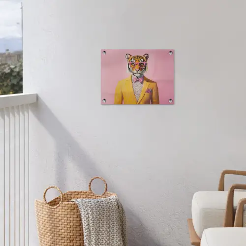 Tijger - Bril - Geel - Jasje tuinposter los doek klein -sfeer8