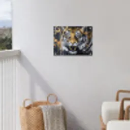Tijger - Verfspatten - Goud tuinposter los doek klein -sfeer8