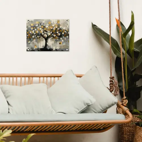 Boom - Abstract - Beige - Goud - Zwart tuinposter los doek klein -sfeer7