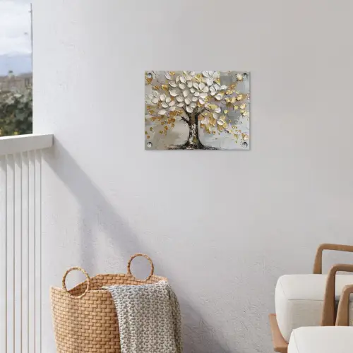 Boom - Beige - Grijs - Goud - Abstract tuinposter los doek klein -sfeer8