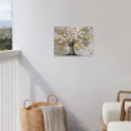 Boom - Beige - Grijs - Goud - Abstract tuinposter los doek klein -sfeer8