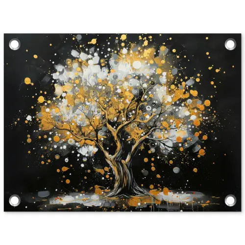 Boom - Zwart - Goud - Wit - Modern tuinposter los doek klein -3d