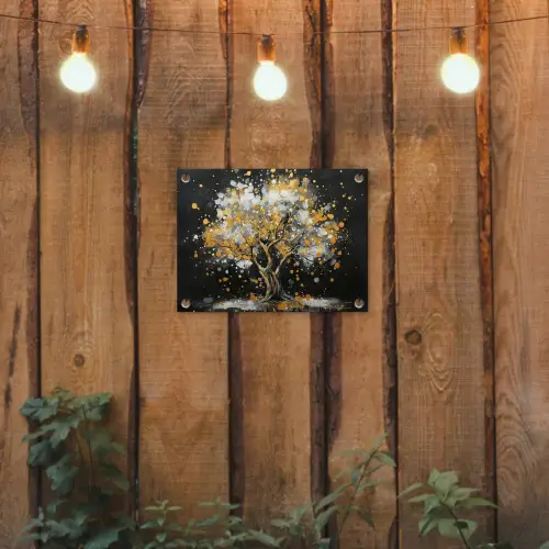 Boom - Zwart - Goud - Wit - Modern tuinposter los doek klein -sfeer1