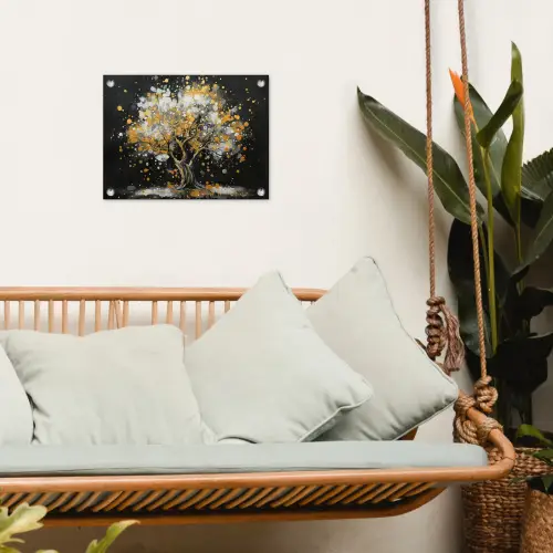 Boom - Zwart - Goud - Wit - Modern tuinposter los doek klein -sfeer7