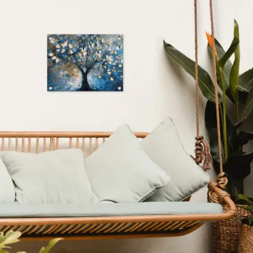 Boom - Blauw - Goud - Abstract tuinposter los doek klein -sfeer7