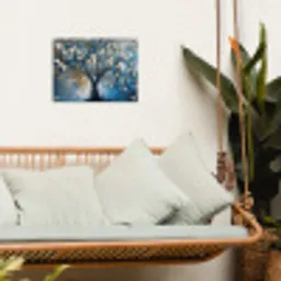 Boom - Blauw - Goud - Abstract tuinposter los doek klein -sfeer7