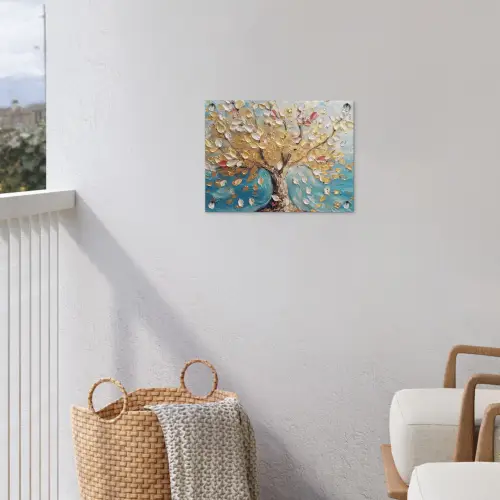 Boom - Blauw - Goud - Abstract - Modern tuinposter los doek klein -sfeer8