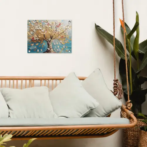 Boom - Blauw - Goud - Abstract - Modern tuinposter los doek klein -sfeer7