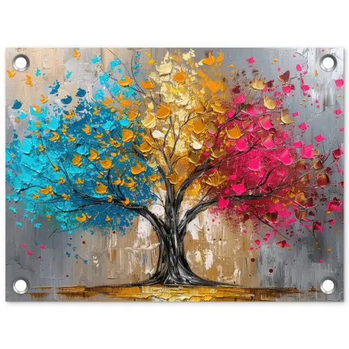 Boom - Kleurrijk - Grijs - Modern tuinposter los doek klein -3d