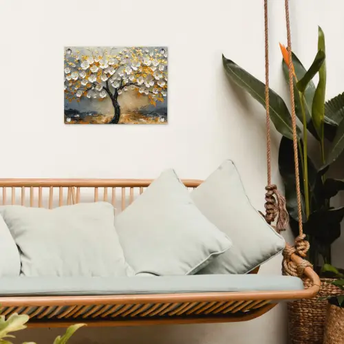 Boom - Bloemen - Goud - Beige tuinposter los doek klein -sfeer7