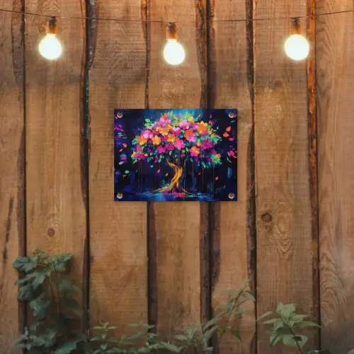 Boom - Bloemen - Magisch - Gekleurde tuinposter los doek klein -sfeer1