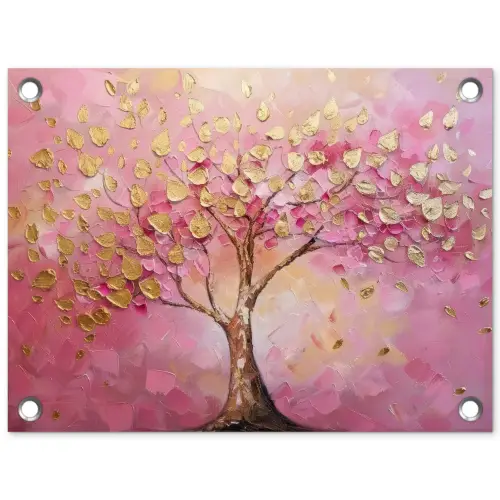 Boom - Roze - Goud - Modern tuinposter los doek klein -3d