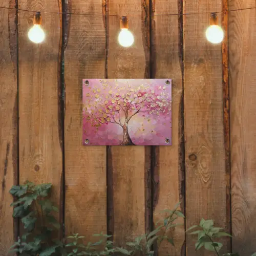 Boom - Roze - Goud - Modern tuinposter los doek klein -sfeer1