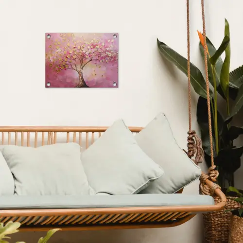Boom - Roze - Goud - Modern tuinposter los doek klein -sfeer7