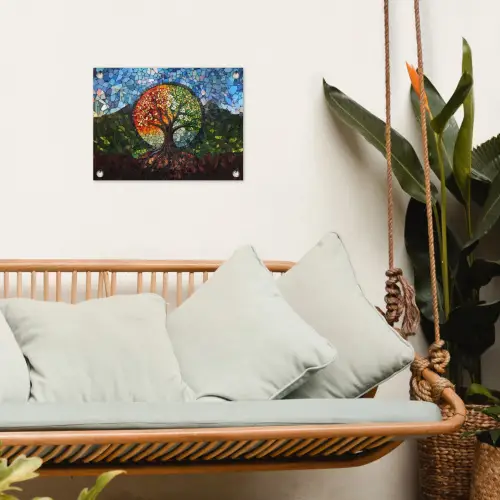 Boom - Seizoenen - Mozaïek - Bergen tuinposter los doek klein -sfeer7