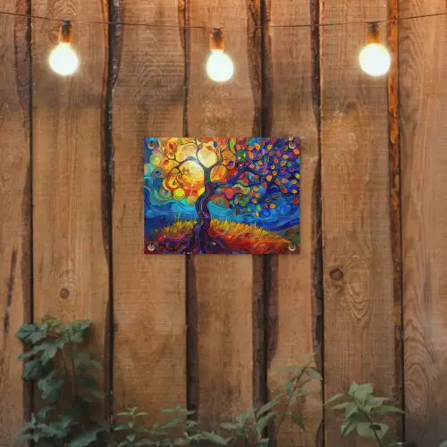 Boom - Zon - Verflook - Kleuren - Abstract tuinposter los doek klein -sfeer1