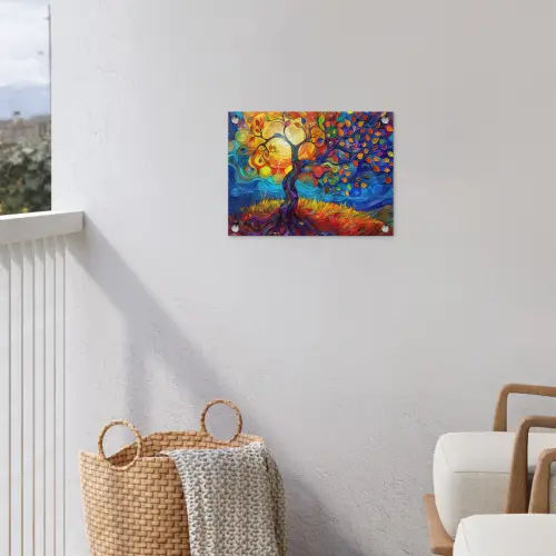 Boom - Zon - Verflook - Kleuren - Abstract tuinposter los doek klein -sfeer8