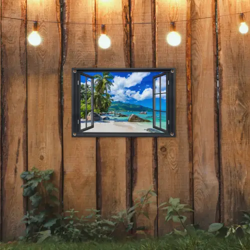 Tropisch strandzicht tuinposter los doek klein -sfeer1