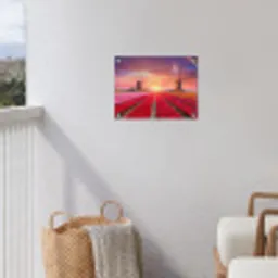 Tulpenvelden met windmolens bij zonsondergang tuinposter los doek klein -sfeer8