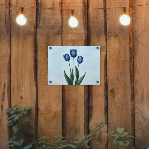 Tulpen - Blauw - Bladeren tuinposter los doek klein -sfeer1