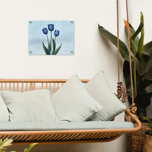 Tulpen - Blauw - Bladeren tuinposter los doek klein -sfeer7
