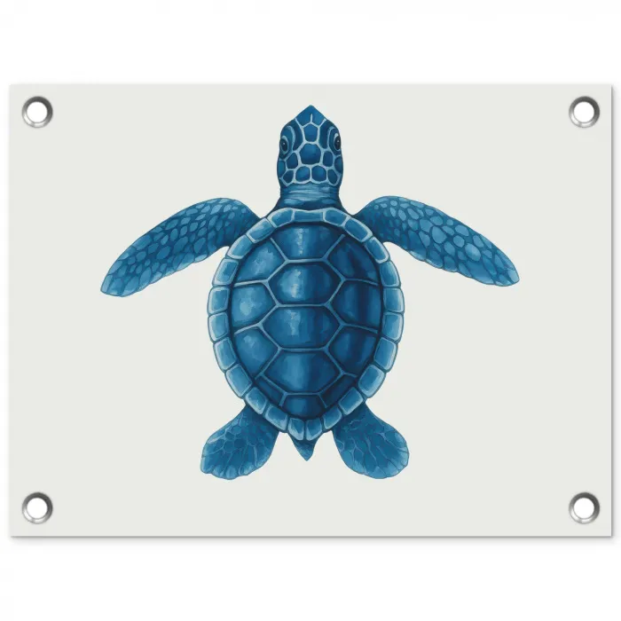 Schildpad - Blauw - Schild tuinposter los doek klein -3d