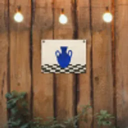 Vaas - Blauw - Geblokt - Modern tuinposter los doek klein -sfeer1