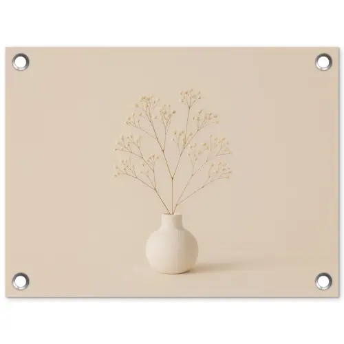 Vaas - Takken - Bloemetjes - Wit tuinposter los doek klein -3d