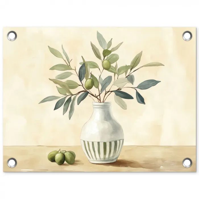 Vaas - Keramiek - Olijftakken tuinposter los doek klein -3d