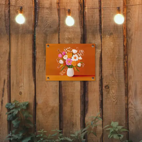 Vaas - Bloemen - Oranje tuinposter los doek klein -sfeer1