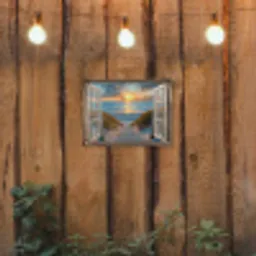 Doorkijk - Strand - Pad - Zonsondergang tuinposter los doek klein -sfeer1