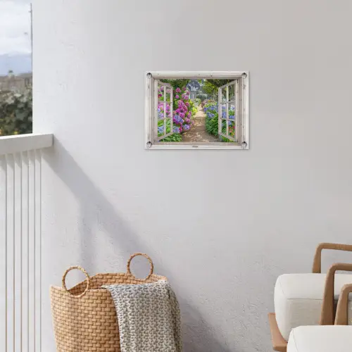 Uitzicht op Bloementuin tuinposter los doek klein -sfeer8