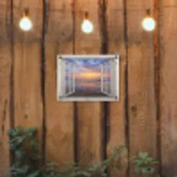 Doorkijk - Zee - Strand - Zonsondergang - Blauw tuinposter los doek klein -sfeer1