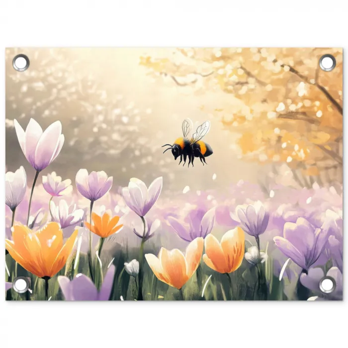 Viooltjes - bij - Zonlicht tuinposter los doek klein -3d