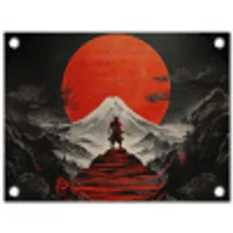 Krijger - Rode trappen - Zon - Berg tuinposter los doek klein -3d